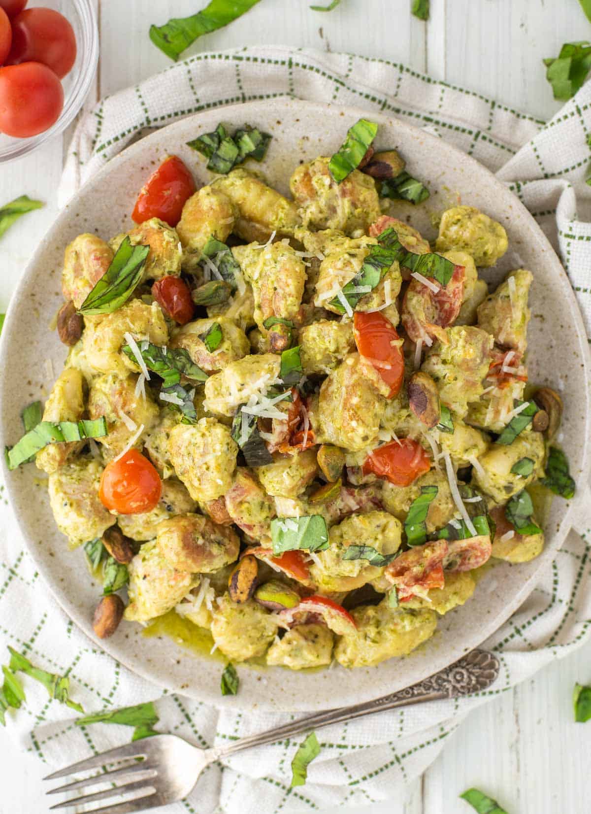 Gnocchi Grilled Chicken vegetables and pesto